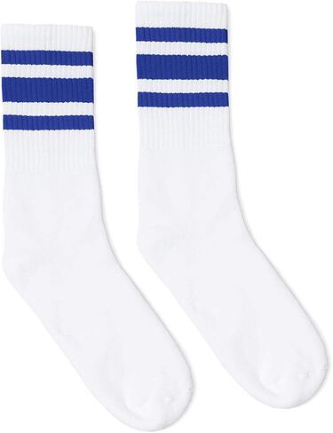 SOCCO White with Royal Blue Stripe Crew Socks Made in USA in Saudi Arabia