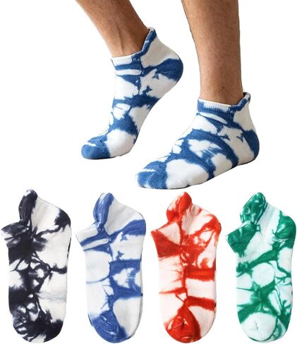 Benefeet Sox Mens Tie Dye Socks Colorful Ankle Socks Cotton Cushioned Towel Sole Athletic Low Cut Sock 4 Pack in Kuwait