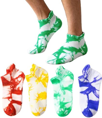 Benefeet Sox Mens Tie Dye Socks Colorful Ankle Socks Cotton Cushioned Towel Sole Athletic Low Cut Sock 4 Pack in Kuwait