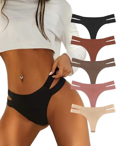 Seamless Thongs for Women Sexy No Show Breathable Underwear Low Rise Panties 5 Pack in Saudi Arabia