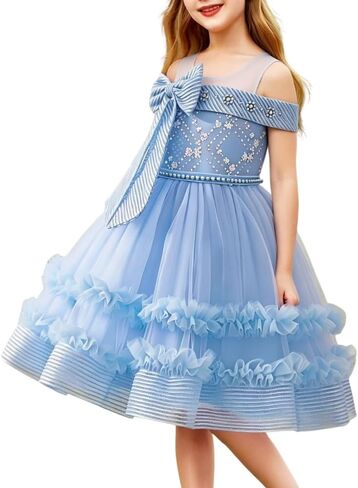 Flower Girl Dress Toddler Cold Shoulder Sparkly Glitters Tulle Tutu Party Princess Dresses Wedding Pageant Birthday Ball Gown in Saudi Arabia
