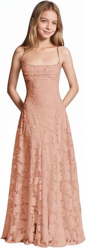 Spaghetti Strap Junior Bridesmaid Dresses Floral Lace Flower Girl Dress Wedding Guests Long Girls Formal Dress in Saudi Arabia