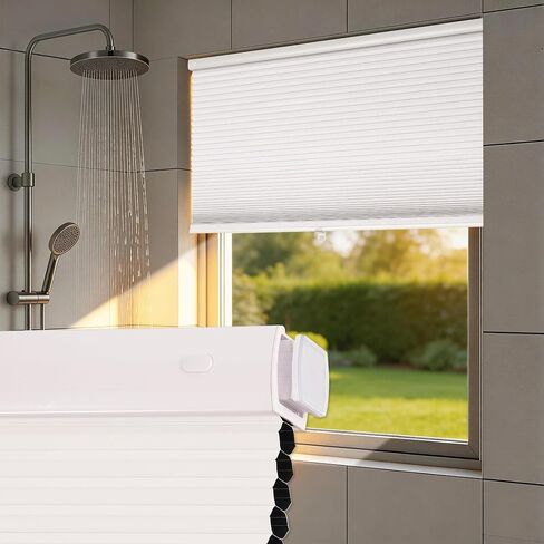 HESTIA No Drill Waterproof 99% Blackout Cellular Shades, Thermal Insulated, Noise Reduction Cordless Honeycomb Blinds for Bedroom, Bathroom,White,48" W X 72" H in Saudi Arabia