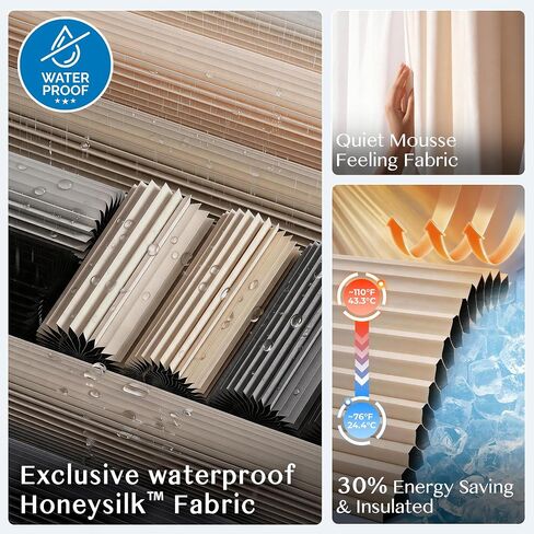 HESTIA No Drill Waterproof 99% Blackout Cellular Shades, Thermal Insulated, Noise Reduction Cordless Honeycomb Blinds for Bedroom, Bathroom,White,48" W X 72" H in Saudi Arabia