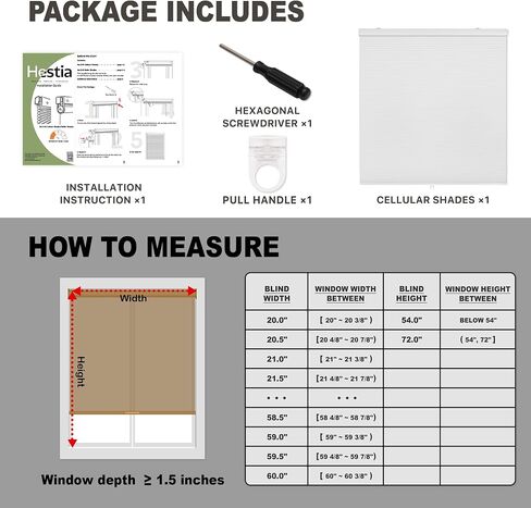 HESTIA No Drill Waterproof 99% Blackout Cellular Shades, Thermal Insulated, Noise Reduction Cordless Honeycomb Blinds for Bedroom, Bathroom,White,48" W X 72" H in Saudi Arabia