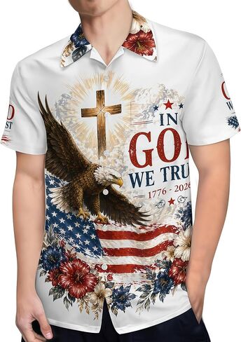 in God We Trust Shirt Patriotic Eagle Flag Hawaiian Shirt 1776-2026 USA Christian Independence Day Shirt in Saudi Arabia