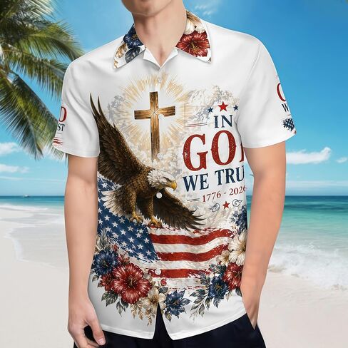 in God We Trust Shirt Patriotic Eagle Flag Hawaiian Shirt 1776-2026 USA Christian Independence Day Shirt in Saudi Arabia