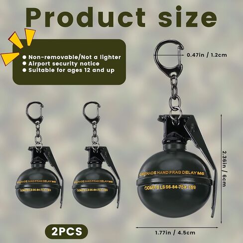 2 Pack Frag Grenade Keychains for Men, Fake Grenade Key Rings, Cool Keychains for Men, Zinc Alloy Military Model Novelty Tactical Accessories and Gifts for Enthusiasts, Green and Black 6 cm / 2.36 in in Saudi Arabia