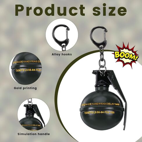 2 Pack Frag Grenade Keychains for Men, Fake Grenade Key Rings, Cool Keychains for Men, Zinc Alloy Military Model Novelty Tactical Accessories and Gifts for Enthusiasts, Green and Black 6 cm / 2.36 in in Saudi Arabia