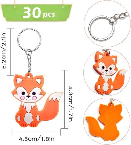 30 Pack Fox Keychains Woodland Animal Keychain Keyrings for Fox Themed Party Decorations Woodland Birthday Party Bag Fillers Return Gifts in Saudi Arabia