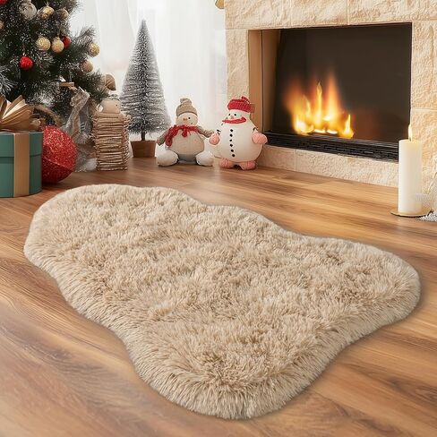 Soft Fluffy Area Rug for Bedroom, Cream White Fuzzy Shaggy Oval Throw Rugs for Bedside, Non-Slip Cozy Plush Shag Carpet for Kids Room Nursery Dorm Living Room, 2.6 x 5.3 Feet in Kuwait