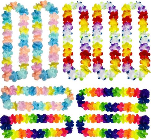 9 Count Rainbow Hawaiian Leis, Artificial Tropical Flower lei, Luau Party Decorations for Wedding, Graduation, Birthday & Beach Party Favors in Saudi Arabia