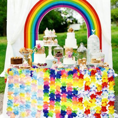 9 Count Rainbow Hawaiian Leis, Artificial Tropical Flower lei, Luau Party Decorations for Wedding, Graduation, Birthday & Beach Party Favors in Saudi Arabia