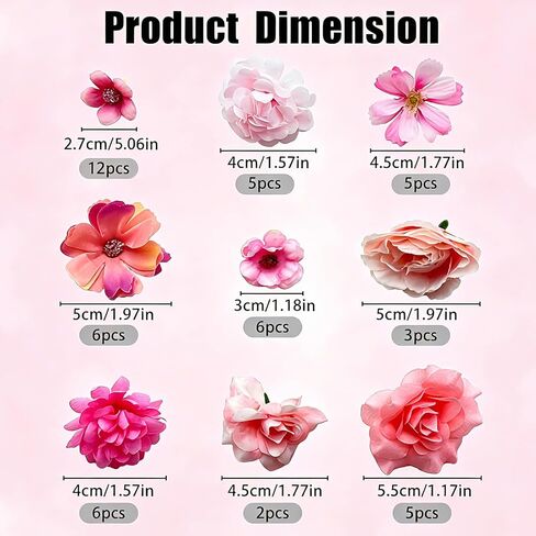 Delphinus Pink Faux Flower Heads, 50 Pack Mini Artificial Flower Heads | For Crafts, Garland, Wedding Party, DIY Home Decoration, Without Wilting or Fading in Saudi Arabia