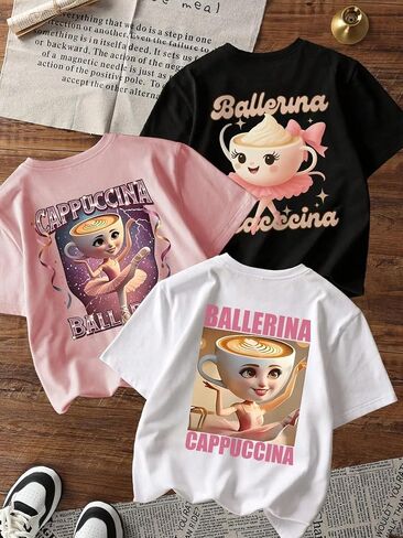 Girls Graphic T-Shirt 3-Pack, Printed Short Sleeve Crewneck Tees for Kids 8–14 in Kuwait