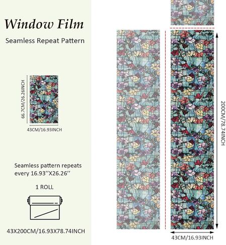 funlife Original Stained Glass Window Film, Double-Sided Static Cling Window Privacy Film with Tools for Glass Window and Door, Winter Blue Magnolia, 16.93"x78.74" in Saudi Arabia