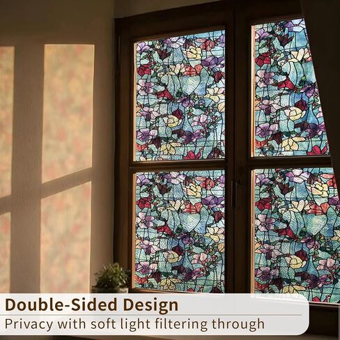 funlife Original Stained Glass Window Film, Double-Sided Static Cling Window Privacy Film with Tools for Glass Window and Door, Winter Blue Magnolia, 16.93"x78.74" in Saudi Arabia
