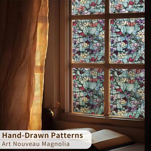 funlife Original Stained Glass Window Film, Double-Sided Static Cling Window Privacy Film with Tools for Glass Window and Door, Winter Blue Magnolia, 16.93"x78.74" in Saudi Arabia