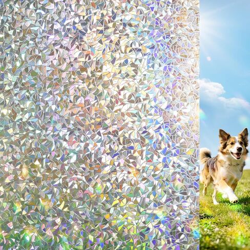 Stained Glass Window Privacy Film – Static Cling Decorative Rainbow Window Film, No Adhesive UV Blocking Sun Cling for Bathroom, Bedroom, Glass Doors, Removable Bird, 17.5 x 78.7 in in Kuwait