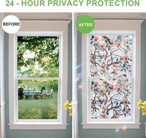 Stained Glass Window Privacy Film – Static Cling Decorative Rainbow Window Film, No Adhesive UV Blocking Sun Cling for Bathroom, Bedroom, Glass Doors, Removable Bird, 17.5 x 78.7 in in Kuwait