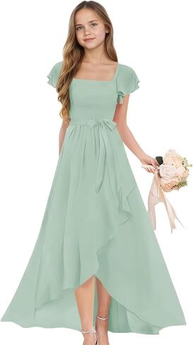 Junior Bridesmaid Dresses High Low Chiffon Flower Girl Dress for Wedding Princess Pageant Prom Gowns in Saudi Arabia