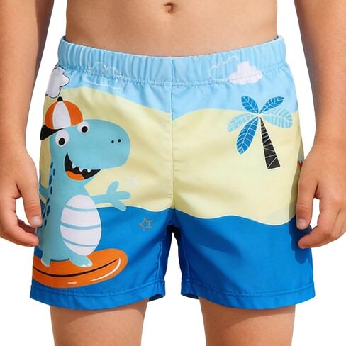 Boys Swim Trunks Cartoon Print Quick Dry Board Shorts Elastic Waist Drawstring Summer Beach Pool Swimsuit Bottoms 1-8Y in Kuwait