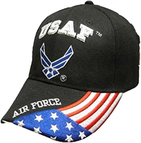 Air Force Logo US Flag on Bill Cap Black Acrylic Licensed Embroidered Hat in Saudi Arabia