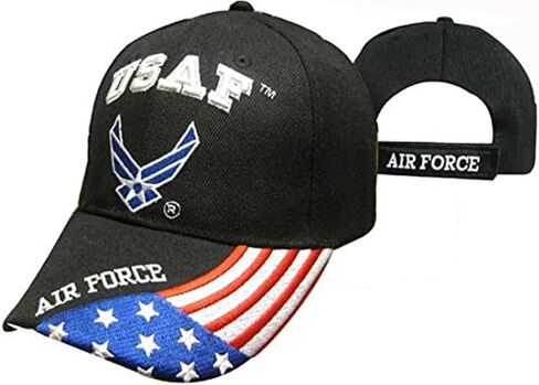 Air Force Logo US Flag on Bill Cap Black Acrylic Licensed Embroidered Hat in Saudi Arabia