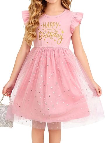PECHAR Toddler Girls Birthday Tutu Dress Ruffle Tulle Dresses Cute Birthday Party Princess Sundress Outfit for 3-8Y in Kuwait