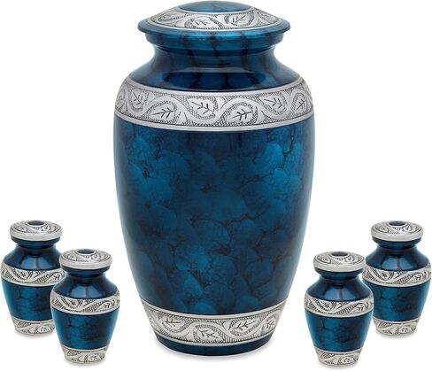 Middleton Blue Adult Urn with 4 matching keepsake token urns in Saudi Arabia