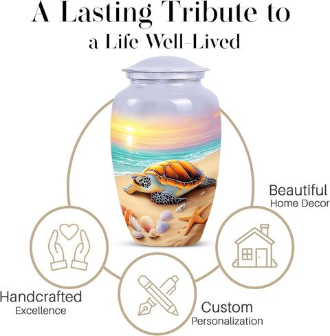 Sunset Turtle Urns for Human Ashes - Cremation Urns for Human Ashes Adult Male - Turtle Beach Urn for Adult Mom and Dad - Large Decorative Urn for Man and Women 10inch in Saudi Arabia
