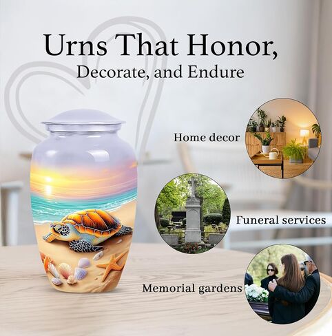 Sunset Turtle Urns for Human Ashes - Cremation Urns for Human Ashes Adult Male - Turtle Beach Urn for Adult Mom and Dad - Large Decorative Urn for Man and Women 10inch in Saudi Arabia