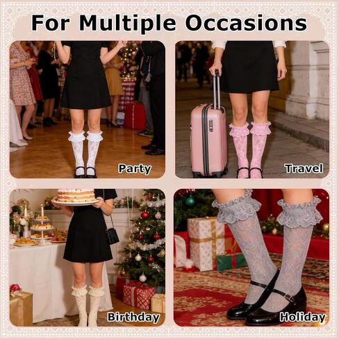 KUNAL 10 Pairs Lace Socks Women with Ruffle Frilly, Cute Lolita Lace Ruffle Socks, Comfortable Sexy Mesh Trim Princess Sock for Ladies & Girls in Saudi Arabia