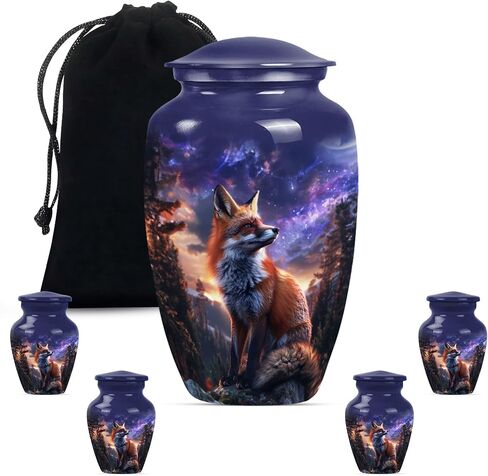 Fox Majesty Urn – 10inch Large with Velvet Bag & 4 Small Keepsakes, Human Ashes Adult Decorative Memorial Funeral Burial Ash Urns Tribute in Saudi Arabia