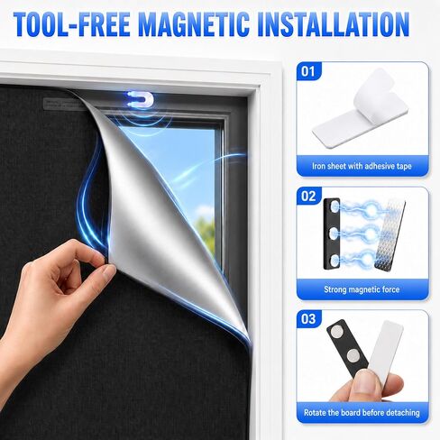 Lequin Window Blackout Cover, 118" x 57" Magnetic Blackout Shade Curtain, No Drill Black Out Shades Blind Cover for Dorm Room Home RV Camping Travel in Kuwait