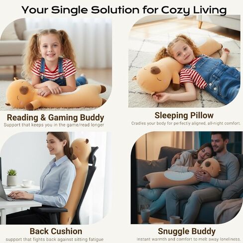 Kekeso Long Capybara Plush Body Pillow - Ultra Soft Capybara Stuffed Animal Toy, Cute Kawaii Gifts for Kids, Teens, Adults for Birthday Christmas (Brown, 60cm/23.62inch) in Kuwait