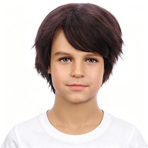 Black Wigs for kids Boys Short Black Wig Child Short Straight Wig Daily Halloween Costume Synthetic Wigs for Boys in Kuwait