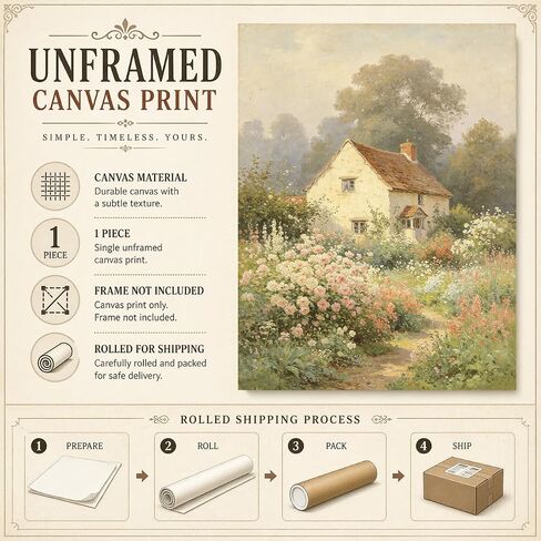 Unframed Cottage Garden Wall Art Print, Pastel Floral Landscape Poster, Romantic Farmhouse Decor for Bedroom Nursery Living Room 12x18in Unframed in Kuwait