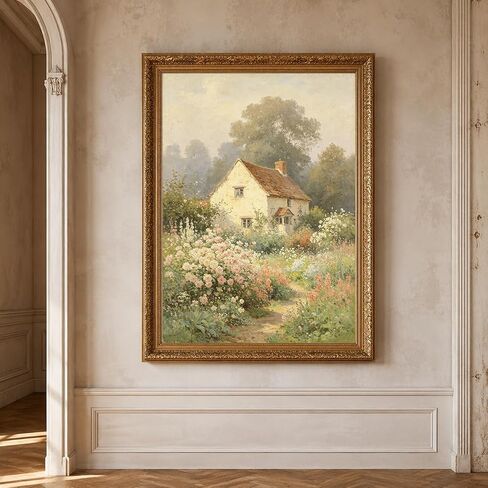 Unframed Cottage Garden Wall Art Print, Pastel Floral Landscape Poster, Romantic Farmhouse Decor for Bedroom Nursery Living Room 12x18in Unframed in Kuwait
