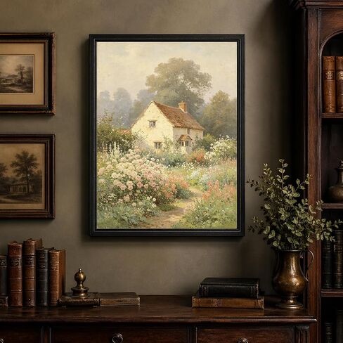 Unframed Cottage Garden Wall Art Print, Pastel Floral Landscape Poster, Romantic Farmhouse Decor for Bedroom Nursery Living Room 12x18in Unframed in Kuwait