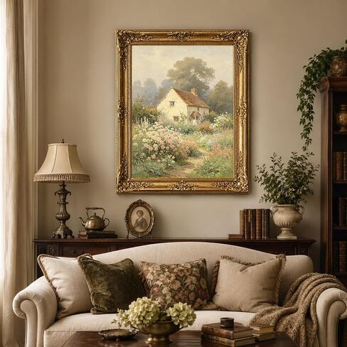 Unframed Cottage Garden Wall Art Print, Pastel Floral Landscape Poster, Romantic Farmhouse Decor for Bedroom Nursery Living Room 12x18in Unframed in Kuwait