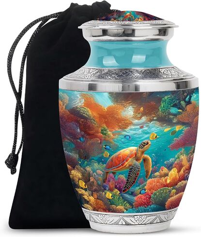Sunset Turtle Urns for Human Ashes - Cremation Urns for Human Ashes Adult Male - Turtle Beach Urn for Adult Mom and Dad - Large Decorative Urn for Man and Women 10inch in Saudi Arabia
