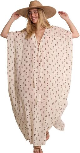 Gottex Beach Life Avela Kaftan Cover-Up - Front Tie Detail with Tassels, Side Slits in Kuwait