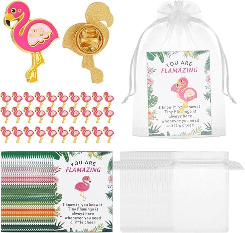 30 Sets Flamingo Gifts for Women, Employee Appreciation Gifts Bulk - Pink Flamingo Pins with Inspirational Cards & Organza Bags, Pink Brooches for Women Coworker Staff Volunteer Teacher Favor in Saudi Arabia