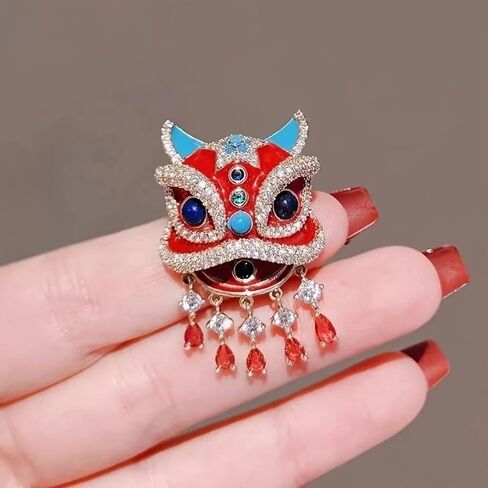 بروش رقص أسد أحمر رائع وأنيق، بروش صحوة أسد ثلاثي الأبعاد على الطريقة الصينية، شارة احتفالية، دبوس للبدلات، فساتين ومعاطف من قطعة واحدة، مجوهرات هدايا عيد الميلاد in Kuwait