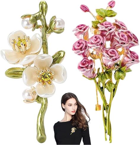 2 Pcs Flower Brooch Vintage Premium Enamel Boutonniere Pink Rose Bouquet Brooch Flower Brooches Pin for Women Girls in Saudi Arabia
