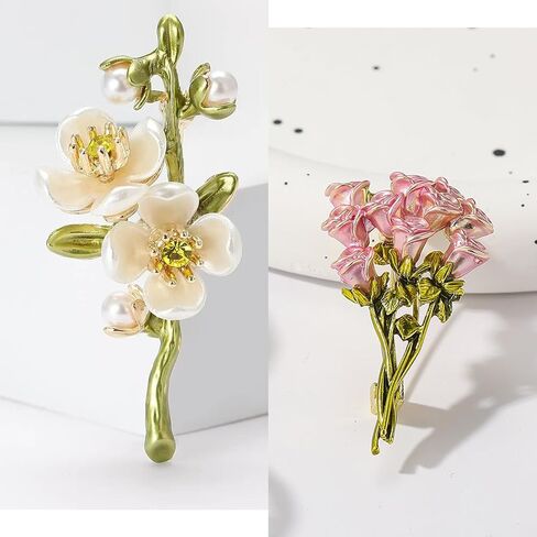 2 Pcs Flower Brooch Vintage Premium Enamel Boutonniere Pink Rose Bouquet Brooch Flower Brooches Pin for Women Girls in Saudi Arabia