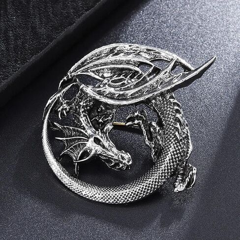 Retro Nordic Gothic rock style domineering flying dragon brooch flame pterosaur pendant, Viking dragon shaped brooch party costume decoration gift, unisex coat versatile in Kuwait