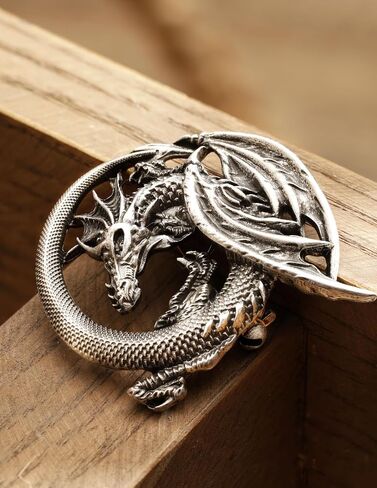 Retro Nordic Gothic rock style domineering flying dragon brooch flame pterosaur pendant, Viking dragon shaped brooch party costume decoration gift, unisex coat versatile in Kuwait