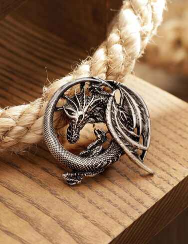 Retro Nordic Gothic rock style domineering flying dragon brooch flame pterosaur pendant, Viking dragon shaped brooch party costume decoration gift, unisex coat versatile in Kuwait